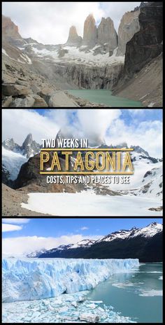 two views of patagonia with text overlaying the image and below it