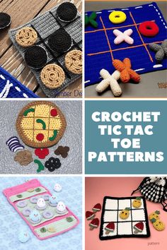 crochet tic - tac toe patterns are featured in this collage