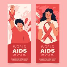 world aids day banners with woman and man