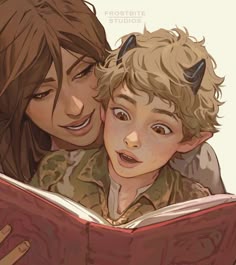 two children are reading a book together