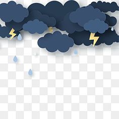 clouds with lightnings and rain on them in the sky, transparent background png