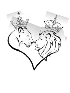 two lions with crowns on their heads in the shape of a heart