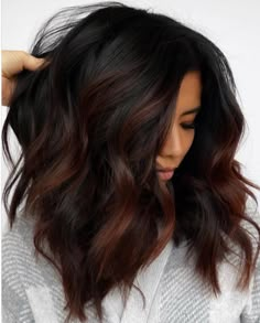 Cherry Cola Hair Color That Are Perfect For Winter Chocolate Bayalage Hair Dark Brown Short, Shorter Hairstyles, Fall Winter Hair Color, Black Hair Balayage, Dark Hair With Highlights, Brown Hair Balayage, Winter Hair Color, Hair Color And Cut