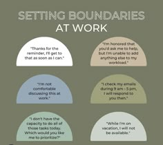 a poster with some words on it that say,'setting boundariess at work '