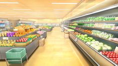 a grocery store filled with lots of fresh fruits and veggies in glass shelves