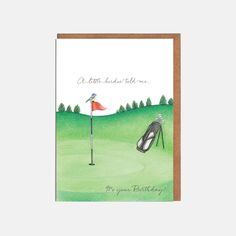 Greeting card featuring a hand-drawn golf theme with the phrase a little birdie told me... it's your birthday! on the cover, from Lottie Murphy's Golf Birthday Card. Happy Birthday Golf, Tennis Birthday, Father Birthday Cards, Watercolor Birthday Cards, 30th Birthday Cards, Homemade Birthday Cards