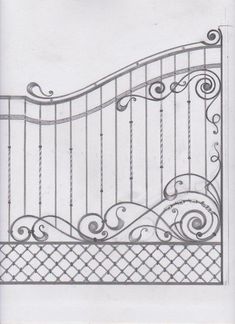 a drawing of a wrought iron gate with decorative designs on the top and bottom part