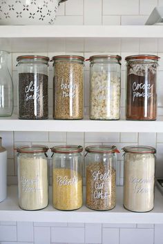 the jars are filled with different types of grains