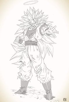 a drawing of gohan from the dragon ball game, with his arms spread out