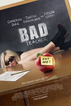 a movie poster for bad teacher with a woman laying on the table next to an apple