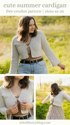 Crochet Holey Cardigan, Tie Up Cardigan Crochet Pattern, Summer Sweater Crochet Patterns Free, Easy Crochet Cropped Cardigan, Free Crochet Garment Patterns, Crocheted Cropped Cardigan, Summer Knitted Cardigan, Crochet Wrap Shirt Free Pattern, Tie Front Crochet Cardigan Pattern