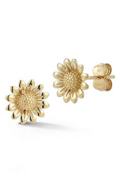 Warm 14-karat gold keeps your look classic with stud earrings in the shape of a flower. 0.3"W x 0.3"L Post back 14k-gold Made in Turkey