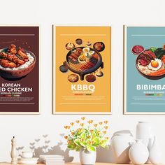 Set of 3 Minimalist Korean Food Poster Bundle Wall Art Decor Digital Prints Poster Ramyeon, Kimchi, Sundubu-jjigae Art Illustration - Etsy Vietnam Kbbq Korean, Bbq Branding, Food Bundle, Christmas Gift Daughter