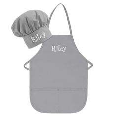 an apron and hat with the word riley on it