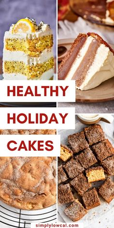 healthy holiday cakes with text overlay