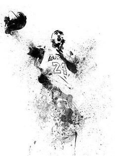 a black and white drawing of a basketball player with the ball in his hand,