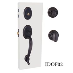 the door handle is black and has two knobs on each side, which are both in