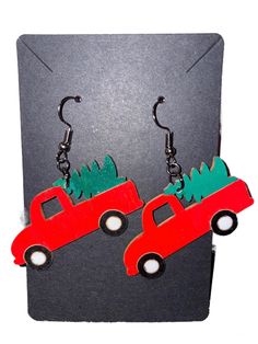 Wood hand painted red truck earrings. Red Truck Earrings, Red Truck, Jewelry Earrings Dangle, Etsy Earrings, Dangle Drop Earrings, Accessory Gift, Dangle Earrings, Birthday Gifts, Jewelry Earrings