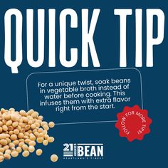 a pile of beans sitting on top of a blue background with the words quick tip