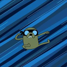 a cartoon character floating in the air with his arms out and eyes wide open while wearing sunglasses