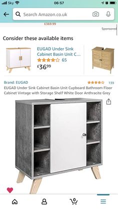 a white cabinet with shelves and drawers on the bottom is shown in an amazon listing page