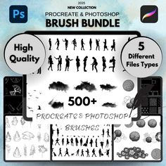 the ultimate photoshop brush bundle includes over 500 different types of silhouettes and shapes