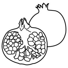 the pomegranate is cut in half and ready to be used as a coloring page