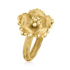 Ross-Simons - Italian 14kt Yellow Gold Flower Ring Size 6. Let your stacks bloom! Our 14kt yellow gold flower ring adds an artisanal touch to your everyday accessories with textured and polished finishes. 5/8" wide. 14kt yellow gold flower ring. Gold Flower Ring, Everyday Accessories, Gold Flower, Flower Ring, Marc Jacobs, Ring Size, Yellow Gold, Size 7, Size 6