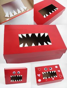 the box is made to look like a monster with its mouth open and teeth wide