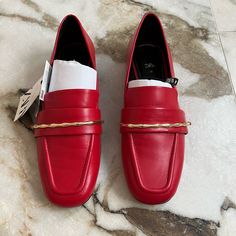 Nwt Zara Red Leather Loafers Size 5 Spring Loafers With Red Sole, Flat Heel, Red Slip-on Loafers With Pointed Toe, Red Pointed Toe Slip-on Loafers, Spring Loafers With Flat Heel And Red Sole, Elegant Red Loafers With Flat Heel, Red Flat Loafers For Spring, Red Low Heel Flats For Work, Classic Red Flat Loafers, Classic Red Flats For Fall