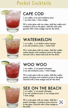 the different types of cocktails are shown in this info sheet, which shows how to make