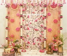 Haldi Decor Indian Wedding, Seemantham Decoration At Home, Pellikuthuru Decoration At Home, Traditional Backdrop Decoration, Function Background, Traditional Decor Ideas, South Indian Decor