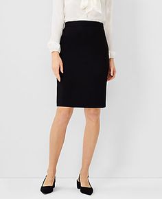 Elevate your work wardrobe with the Ann Taylor Seamed Pencil Skirt in Bi-Stretch, a perfect blend of style and comfort. This skirt is designed to keep you looking polished from morning meetings to evening engagements.

- Size: Regular 00
- Color: Classic Black
- Material: 66% Polyester, 28% Rayon, 6% Spandex
- Length: 22 inches long
- Features: Hidden back zipper with hook-and-eye closure, back vent, fully lined
- Care Instructions: Machine washable

Crafted with a refined four-way stretch fabri Elegant Workwear Skirt With 4-way Stretch, Elegant Skirt With 4-way Stretch For Work, Suit Skirts, Morning Meetings, Pencil Skirt Black, Wear To Work, Professional Women, Work Wardrobe, Effortless Style