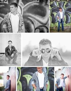 a collage of black and white photos shows young men in different poses, with graffiti on the wall behind them