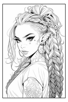 a drawing of a girl with long hair and braids