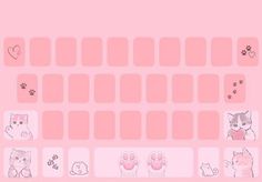 a pink keyboard with cats and hearts on it