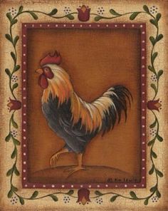 a painting of a rooster in a frame