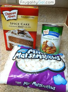 two packages of cake mix, one with marshmallows and the other without