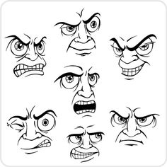 various facial expressions drawn in black and white