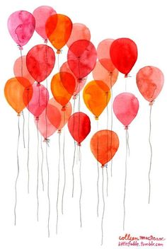 many red and orange balloons floating in the air