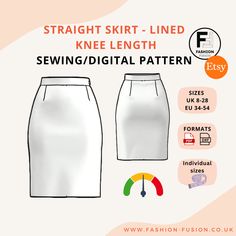 the front and back view of a skirt sewing pattern