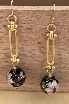 Beautiful black cloisonne balls hang from 14k GF chain with ball accents. l Gold Dangle Jewelry With Black Enamel, Cloisonne Earrings, Bracelet Design, Bracelet Designs, Favorite Jewelry, Jewelry Earrings Dangle, Beading, Etsy Earrings, Dangle Drop Earrings