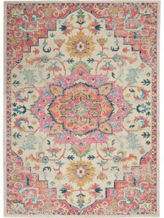 Passion Bohemian Ivory/Pink Area Rug Find Passion, Scatter Rugs, Nourison Rugs, Persian Motifs, Modern Color Palette, Dorm Ideas, Southwestern Design, Simply Irresistible, Pink Area Rug