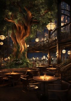 an artistic rendering of a tree in a restaurant