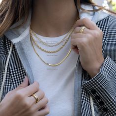 "Choose your necklace: Paperclip, Rope, or Herringbone Mix & Match and create your own layering stack! Rope Chain Details ▫︎ Made of Brass ▫︎ Thick plating of 14k Gold ▫︎ 16\" + 3\" Extension Paperclip Details ▫︎ Made of 925 Sterling Silver ▫︎ Thick plating of 14k Gold ▫︎ 16\" + 3\" Extension Chain Herringbone Details ▫︎ Made of 925 Sterling Silver ▫︎ Thick plating of 14k Gold ▫︎ 16\" Chain or 18\" Chain Available" Croissant Ring, Necklaces Layered, Necklace Rope, Rope Ring, Paperclip Necklace, Twisted Ring, Rope Rings, Necklace Outfit, Silver Opal Ring