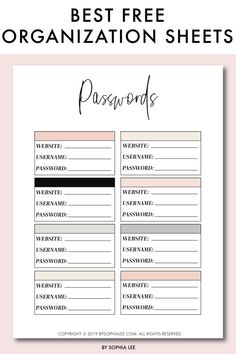 the best free printable organization sheets for your home or office, with text overlay