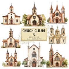 watercolor church clipart vol 2