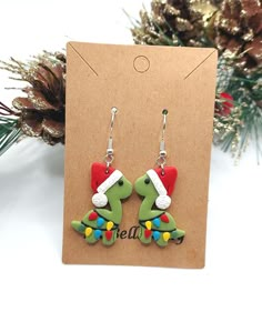 the earrings are decorated with christmas decorations