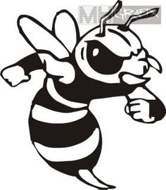 a black and white drawing of a bee flying through the air with it's wings spread