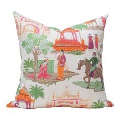 This chinoiserie pattern is a fresh interpretation with a contemporary twist, with the colorful and fanciful design paying homage to Indian artistic styles.  Created by talented artists, Bara Bazaar shows off an eclectic pattern of temples and majestic elephants in bright and bold jewel tones on an off-white background.  22"x22" Pillow Cover 97% Cotton 3% Linen Cover Only - Insert Sold Separately Knife Edge Spot Clean Only Pattern Placement Will Vary Made in the United States  Bara Bazaar is a m Eclectic Pattern, Chinoiserie Pillow Covers, Chinoiserie Pillows, Chinoiserie Pillow, Chinoiserie Pattern, Botanical Pillow, Animal Print Pillows, Custom Pillow Covers, Abstract Pillows